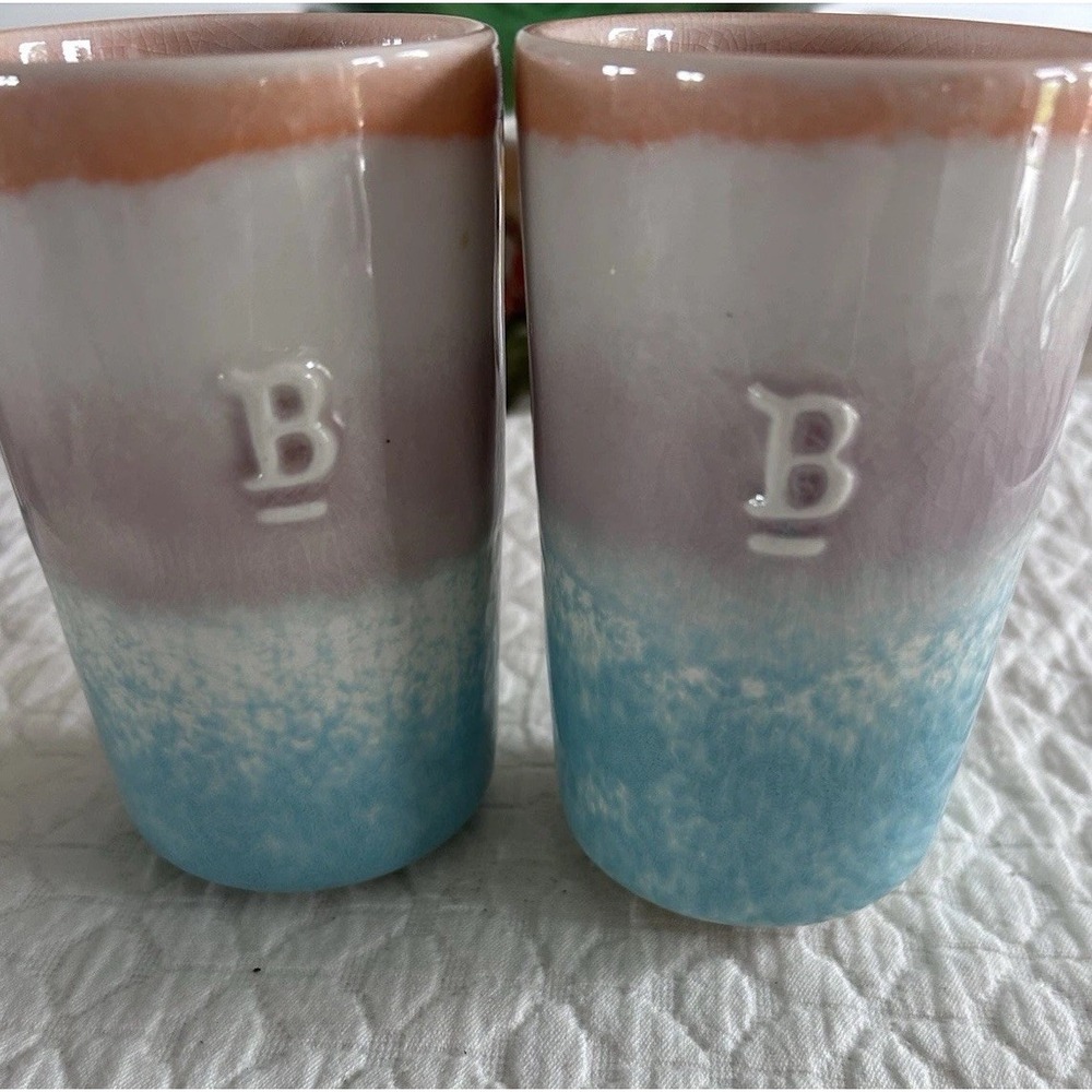 Anthropologie Wanda Ombré Tumblers Set Of 2 -12 Oz Raised Letter B Discontinued